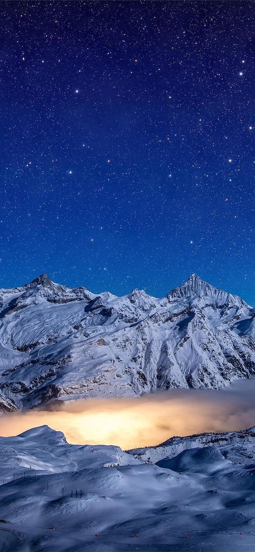 星月夜 雪に覆われた山々 iPhone 11 , Starry Night Phone HD電話の壁紙