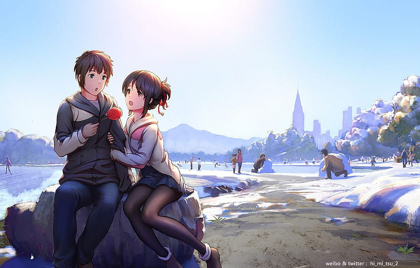 HD wallpaper: two female and male anime characters, Your Name., Kimi No Na  Wa.