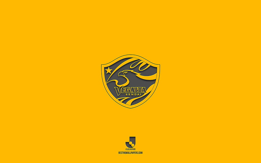 Vegalta Sendai, yellow background, Japanese football team, Vegalta Sendai emblem, J2 League, Japan, football, Vegalta Sendai logo HD wallpaper