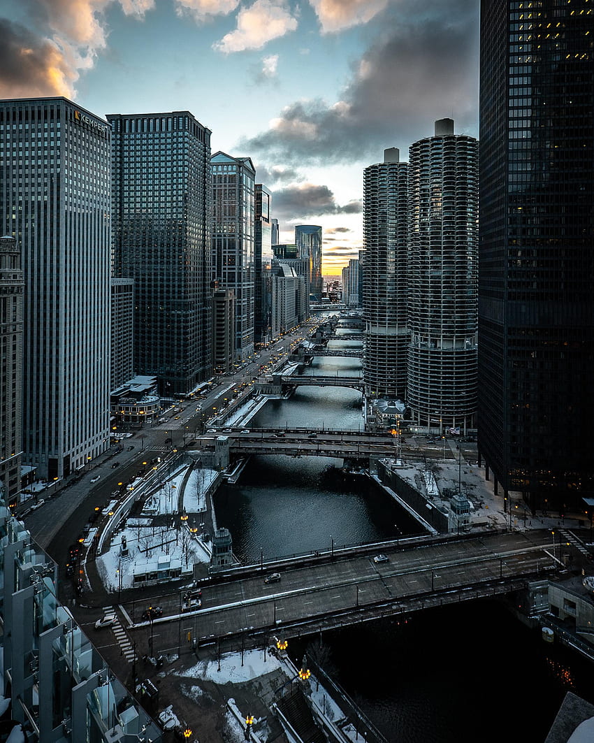 Città, ponti, città, edificio, vista dall'alto, Chicago Sfondo del telefono HD