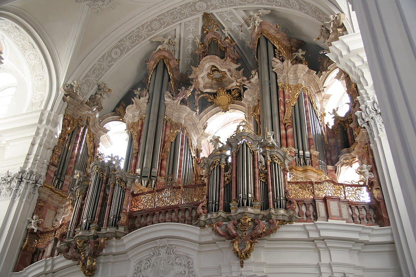 Bach's organ, church window, organ, organ pipes, baroque, church HD wallpaper