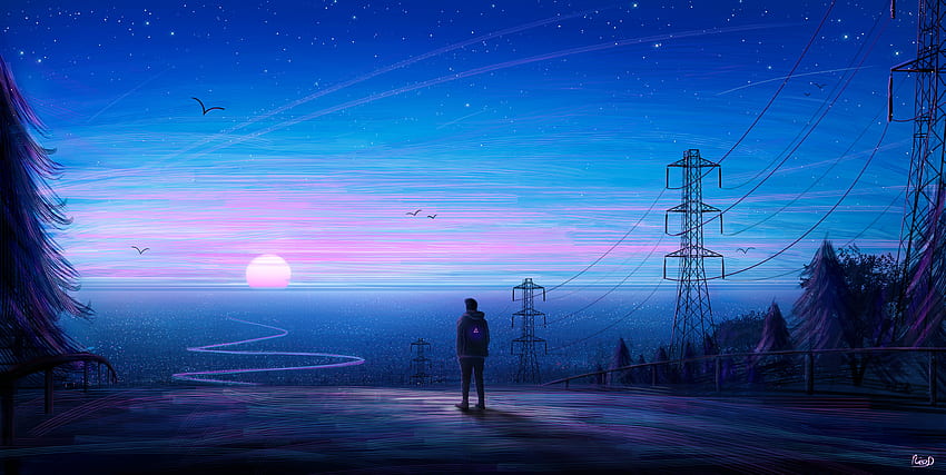 Silhouette, loneliness, sunset, landscape, art HD wallpaper