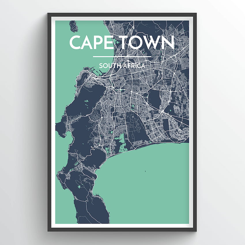 Cetakan Seni Peta Kota Cape Town - Seni Buatan Kustom Berkualitas Tinggi - Desain Titik Dua, Kotak Kota wallpaper ponsel HD