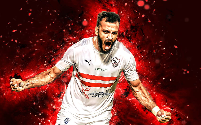 Marwan Hamdi, , 2021, egipscy piłkarze, Zamalek FC, Egyptian Premier League, piłka nożna, piłka nożna, czerwone neony, Zamalek SC, Marwan Hamdi Zamalek, Marwan Hamdi Tapeta HD