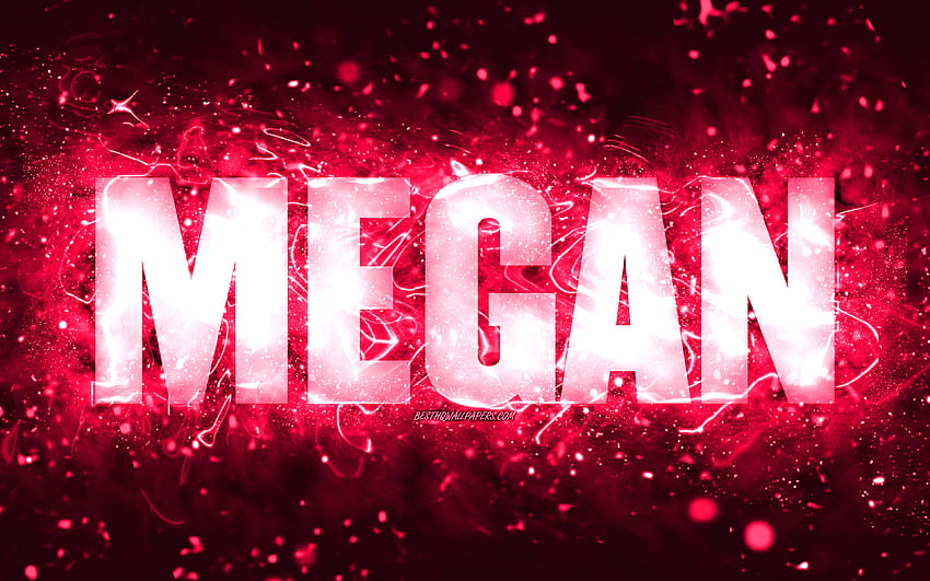 Happy Birtay Megan, luces de neón rosas, nombre de Megan, creativa, Megan Happy Birtay, Megan Birtay, nombres femeninos estadounidenses populares, con el nombre de Megan, Megan fondo de pantalla