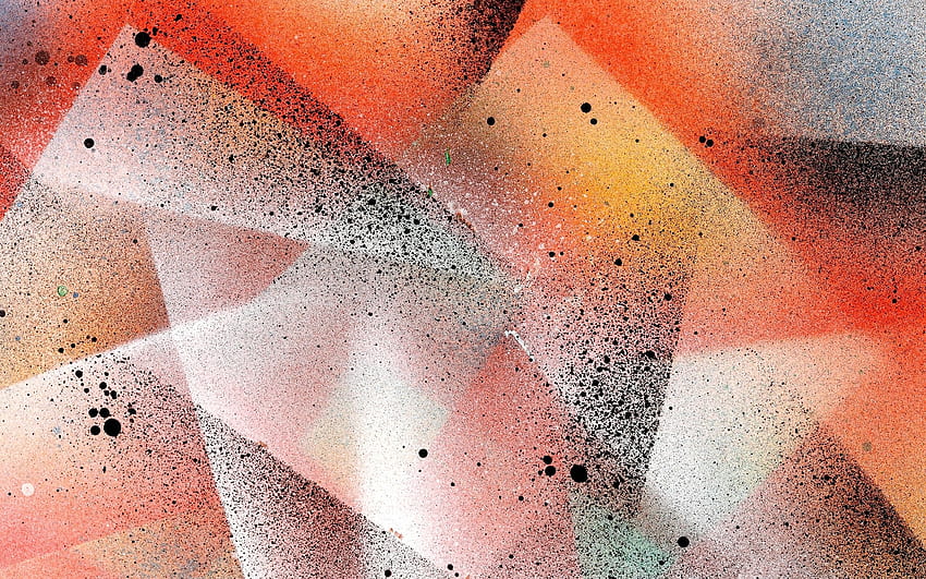 abstract, black, red, white, yellow, orange, paint splatter, geometric shapes HD wallpaper