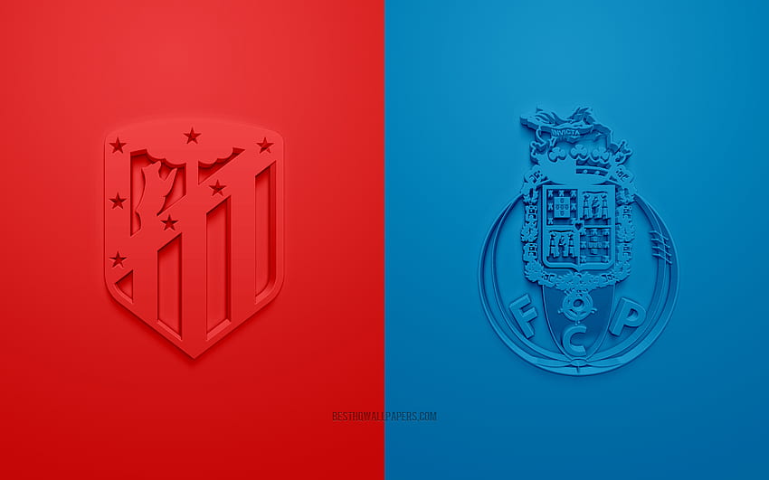 Atletico Madrid vs FC Porto, 2021, UEFA Champions League, Group B, 3D logos, red blue background, Champions League, football match, 2021 Champions League, Atletico Madrid, FC Porto HD wallpaper