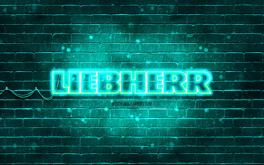 Liebherr 청록색 로고, , 청록색 brickwall, Liebherr 로고, 브랜드, Liebherr 네온 로고, Liebherr HD 월페이퍼