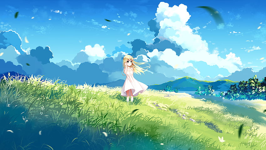 Landschaft, blond, Anime-Mädchen, süß HD-Hintergrundbild