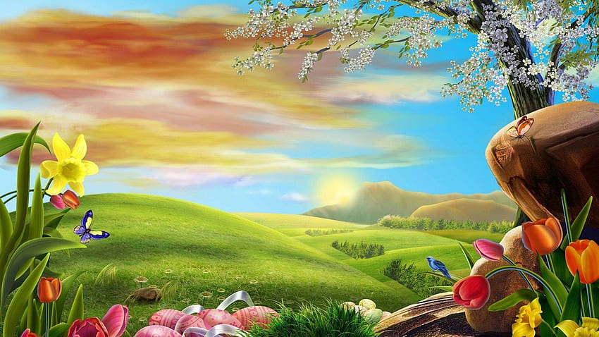 Cartoon Spring Meadow HD wallpaper