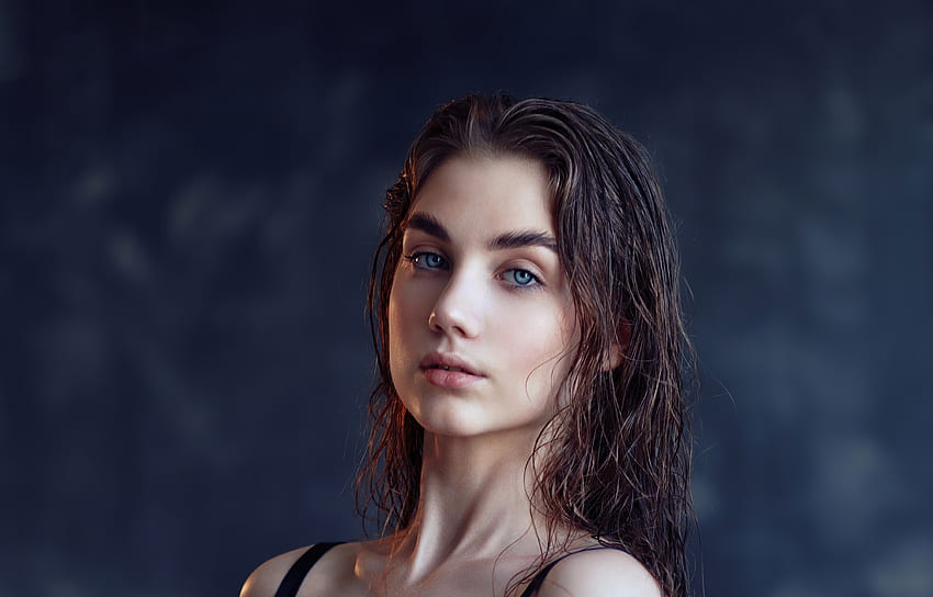 Сини очи, момиче модел, портрет, 2021 г HD тапет