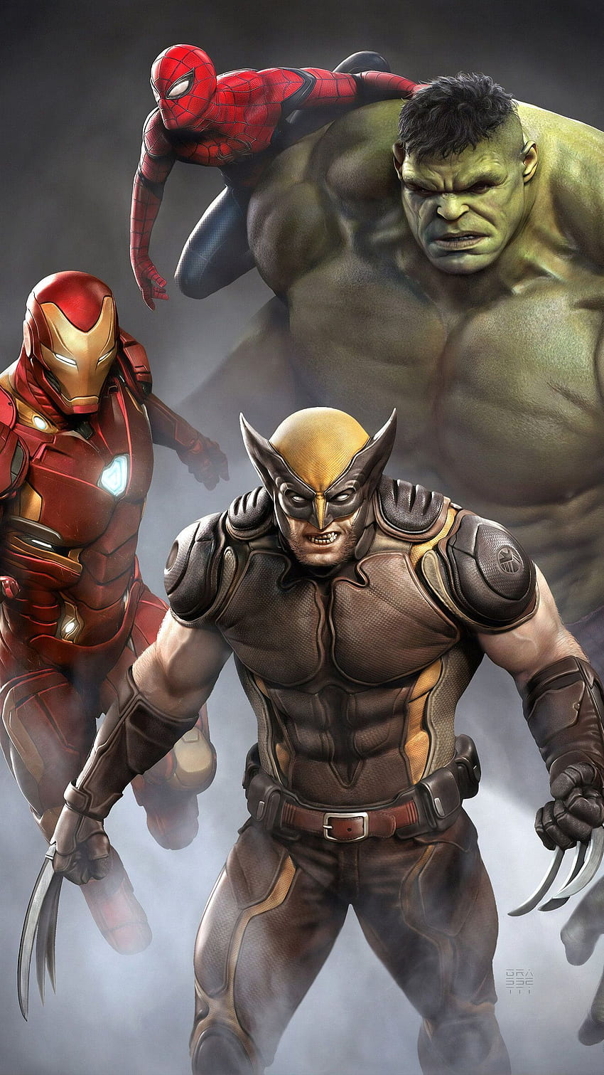 Iron Man Hulk Spiderman Wolverine , Supereroi e . Supereroi dei fumetti Marvel, supereroi Marvel, arte dei personaggi Marvel Sfondo del telefono HD