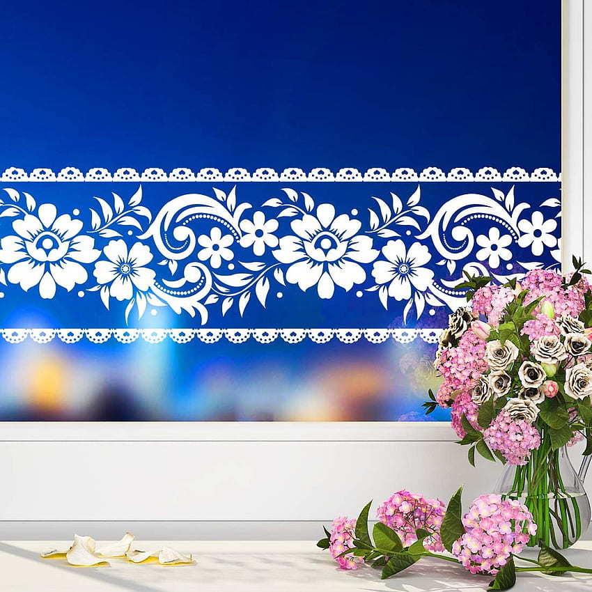 Yenhome 4 X 32.8' ลูกไม้สีขาวขอบดอกไม้ใสลอกและติดขอบผนังสำหรับห้องน้ำ Self Adhesive ฟิล์มตกแต่งแบบถอดได้ Mirror Decor Border Decals Waterproof : Tools &, Blue Flower Border วอลล์เปเปอร์โทรศัพท์ HD