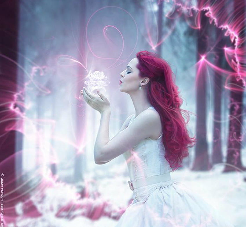 Ice Crystal, winter, fairy, pink, fantasy HD wallpaper