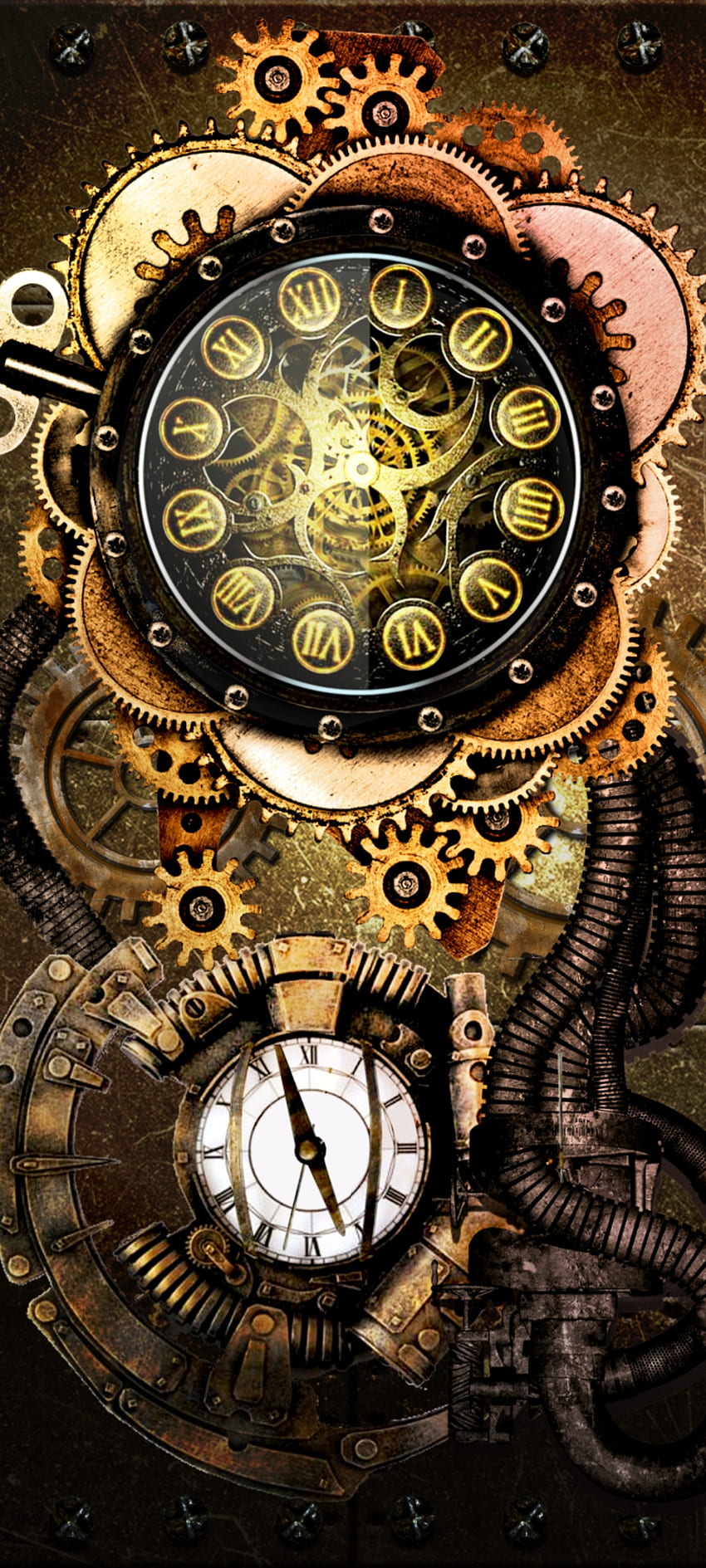 Steam Punk Clock, gold, ceiling, pastel, Analog HD phone wallpaper | Pxfuel
