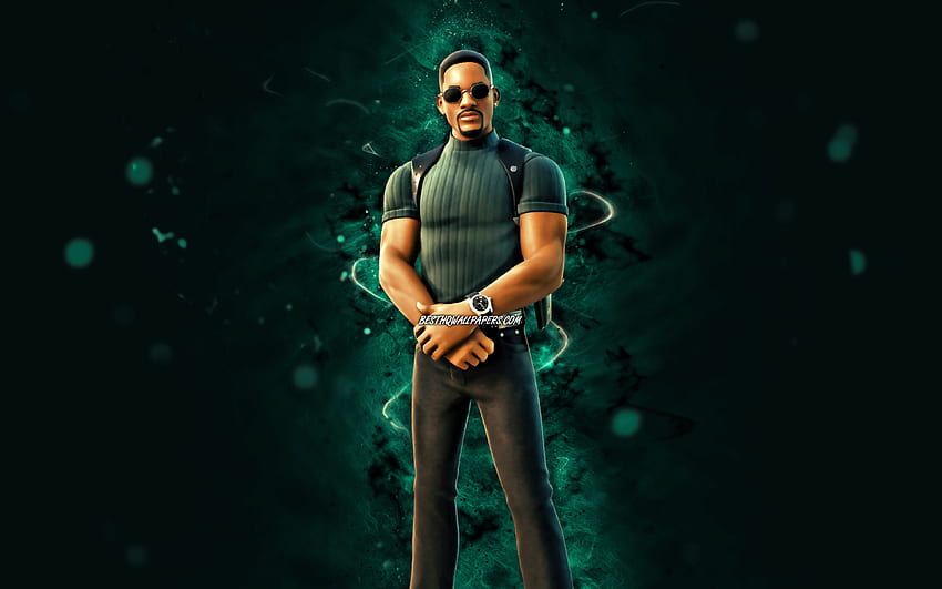 Mike Lowrey, , turquoise neon lights, Fortnite Battle Royale, Fortnite characters, Mike Lowrey Skin, Fortnite, Mike Lowrey Fortnite HD wallpaper