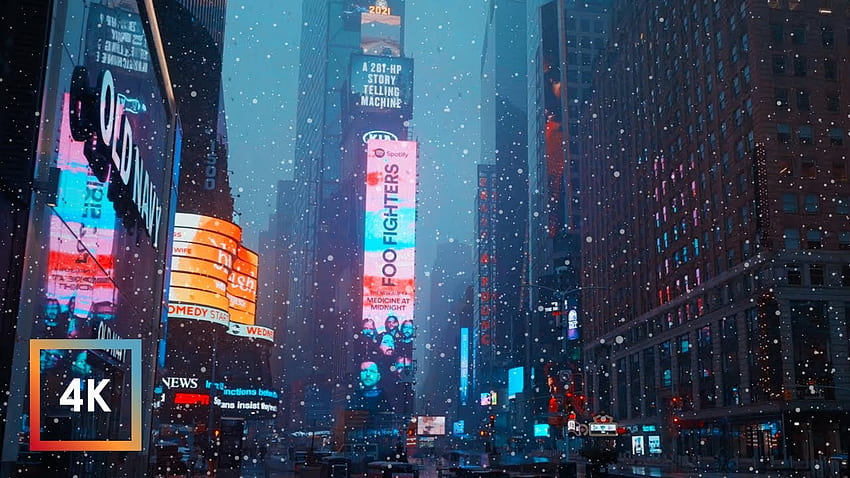 Times Meydanı, NYC'de kar yağışı. Kışın Karda New York'ta Yürümek HD duvar kağıdı