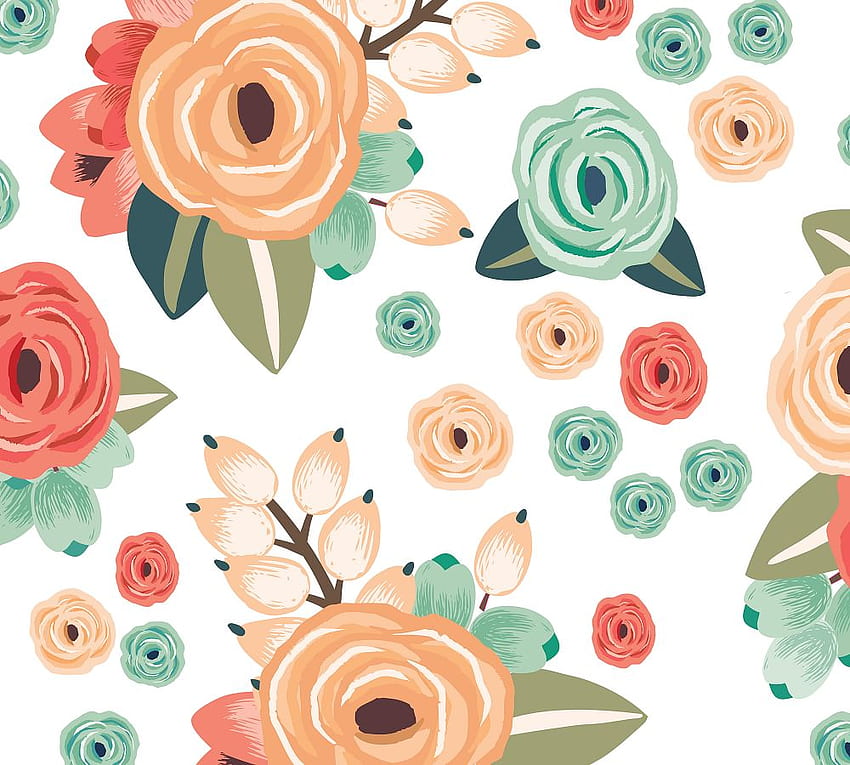 Coral Teal Orange Graphic Flowers Removable Wall Decal HD wallpaper