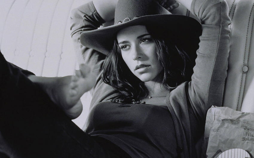 Jennifer Love Hewitt, white, black, model, cowgirl, actress, hat HD wallpaper