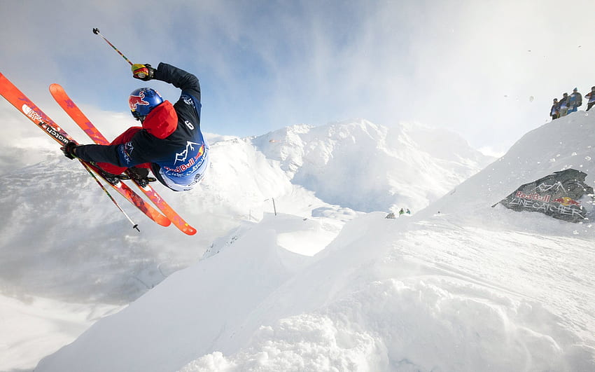 esportes de inverno, esqui de montanha, esqui, neve, inverno, Red Bull, esportes radicais com resolução . Esqui de alta qualidade, 2880 x 1800 papel de parede HD