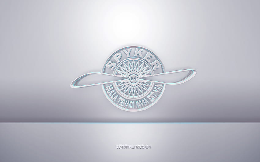 Spyker 3 d ホワイト ロゴ、灰色の背景、Spyker ロゴ、クリエイティブな 3 d アート、Spyker、3 d エンブレム 高 ...