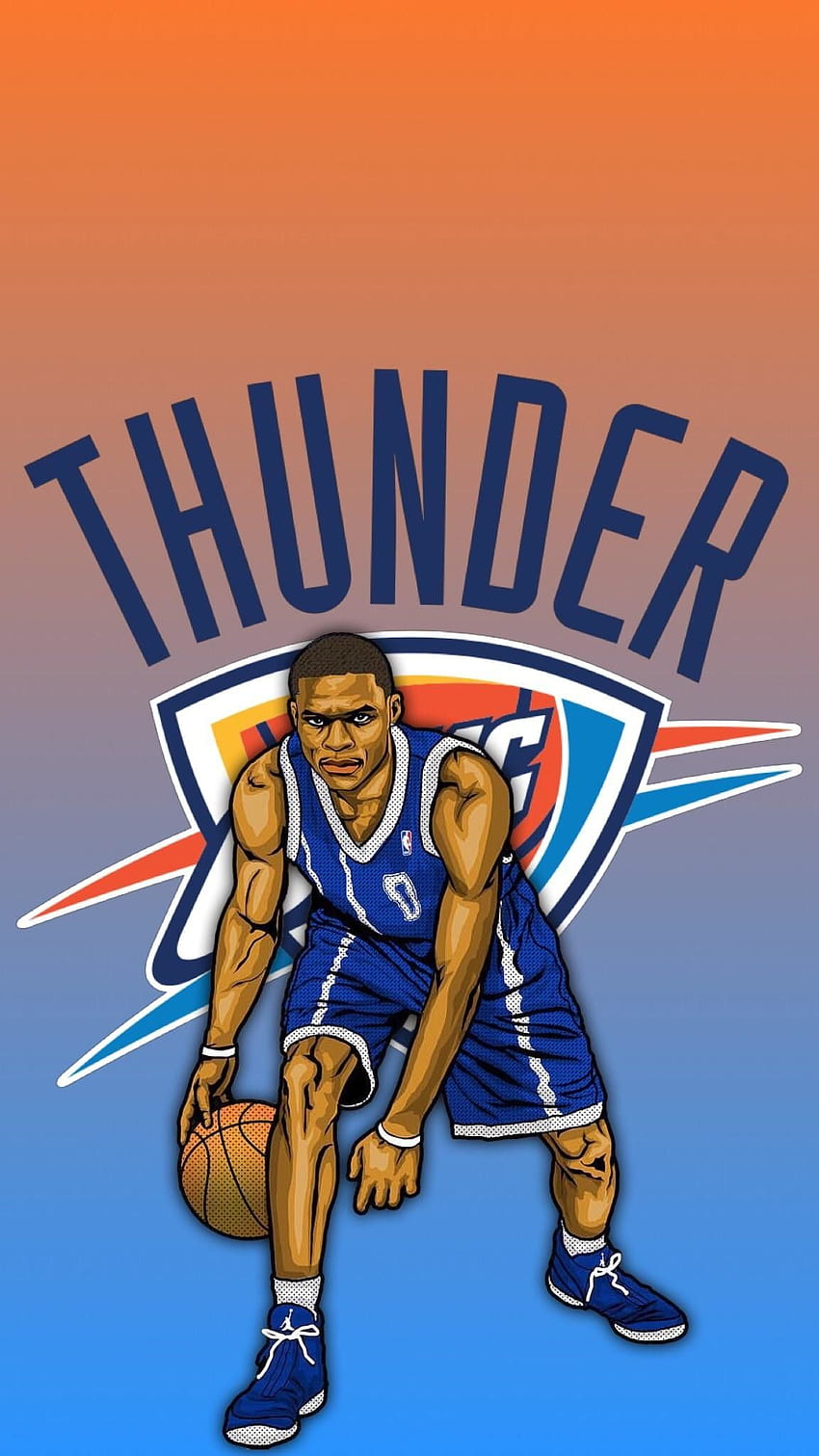 Fond de Russell Westbrook, joueurs de dessin animé NBA Fond d'écran de téléphone HD