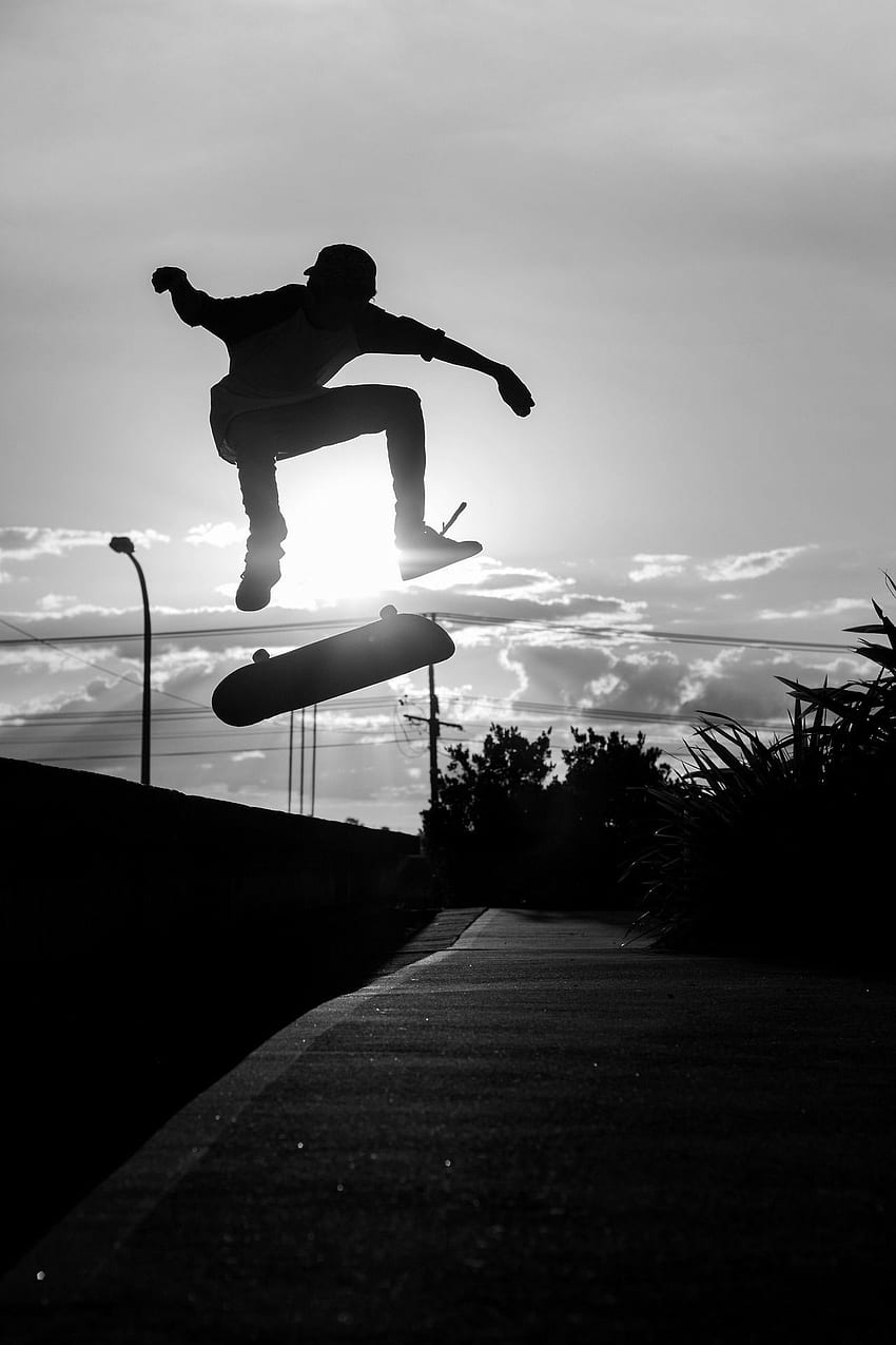 Skateboarding Schwarz-Weiß-Grafik. Skateboard-Grafik, Skate, Skateboard, erstaunliches Skateboarding HD-Handy-Hintergrundbild