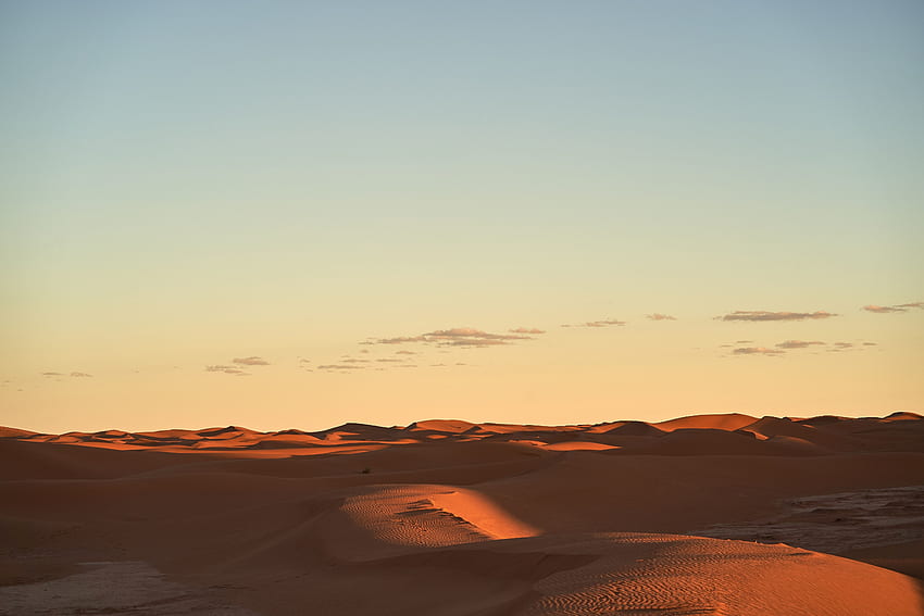 砂漠、夕日、砂丘、風景、自然、空 高画質の壁紙