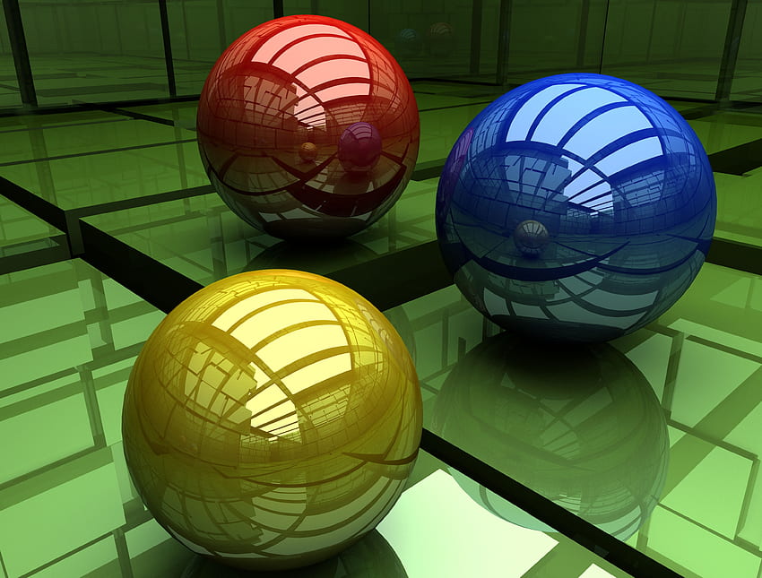 Многоцветни, пъстри, 3D, повърхност, топки, три, куб HD тапет