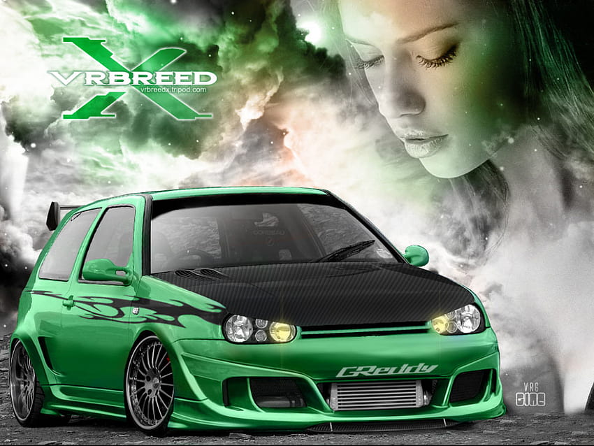 Green Car, tuning, modificado, coche, verde, chica fondo de pantalla
