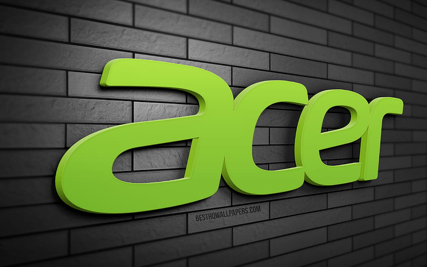 Acer 3D 로고, , 회색 brickwall, 크리에이티브, 브랜드, Acer 로고, 3D 아트, Acer HD 월페이퍼