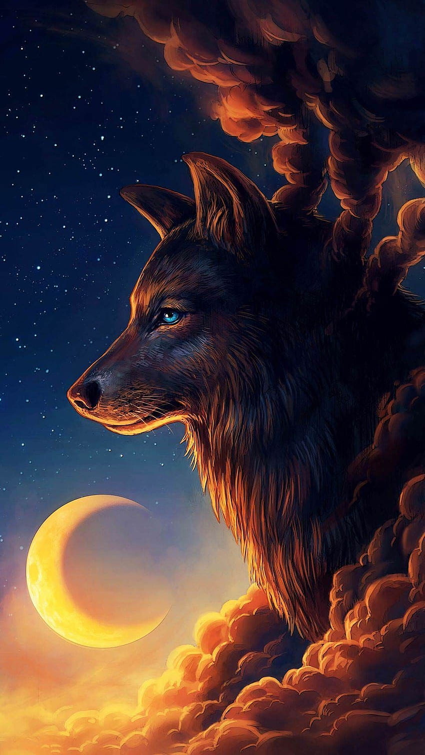 덤프 . 판타지 늑대, 달 , 늑대, 용과 늑대 HD 전화 배경 화면