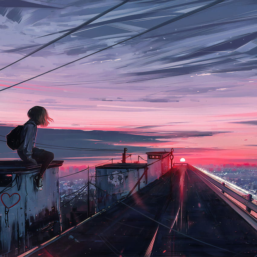 Sunset Anime, Anime Girl Sunset Papel de parede de celular HD