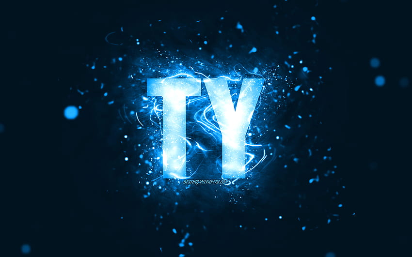 Happy Birtay Ty, luzes de neon azuis, nome Ty, criativo, Ty Happy Birtay, Ty Birtay, nomes masculinos americanos populares, com nome Ty, Ty papel de parede HD