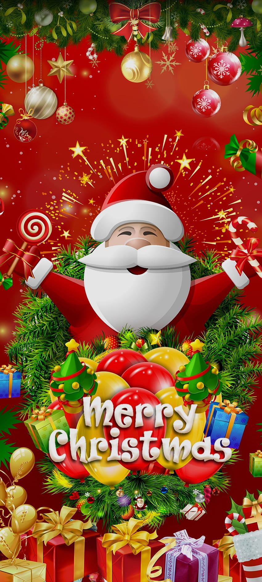 Merry Christmas Candy ของขวัญ เครื่องประดับวันหยุด สีแดง ซานต้า พรีเมียม หรูหรา เทศกาล วอลล์เปเปอร์โทรศัพท์ HD