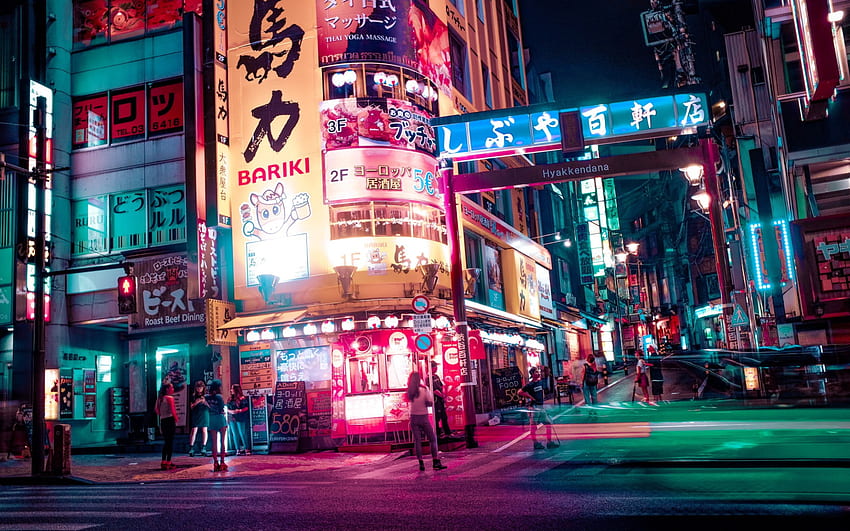 Japonia, Tokio, Noc, Miasto, Światła, Neon, Ulica • Dla Ciebie, Neonowe lampki nocne Tapeta HD