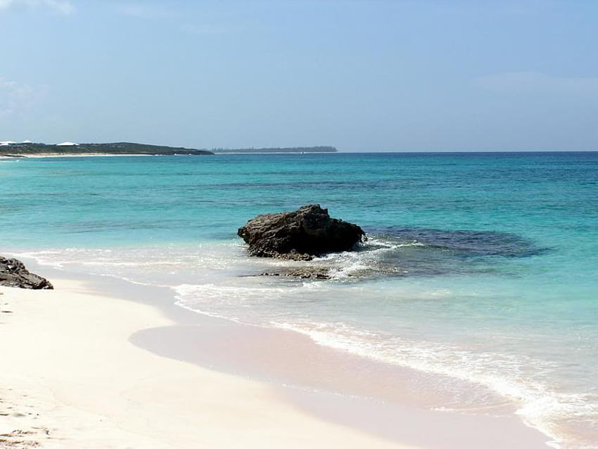 Great Guana Beach, Abaco Bahamas, sand, sky, ocean, rock, beach HD wallpaper