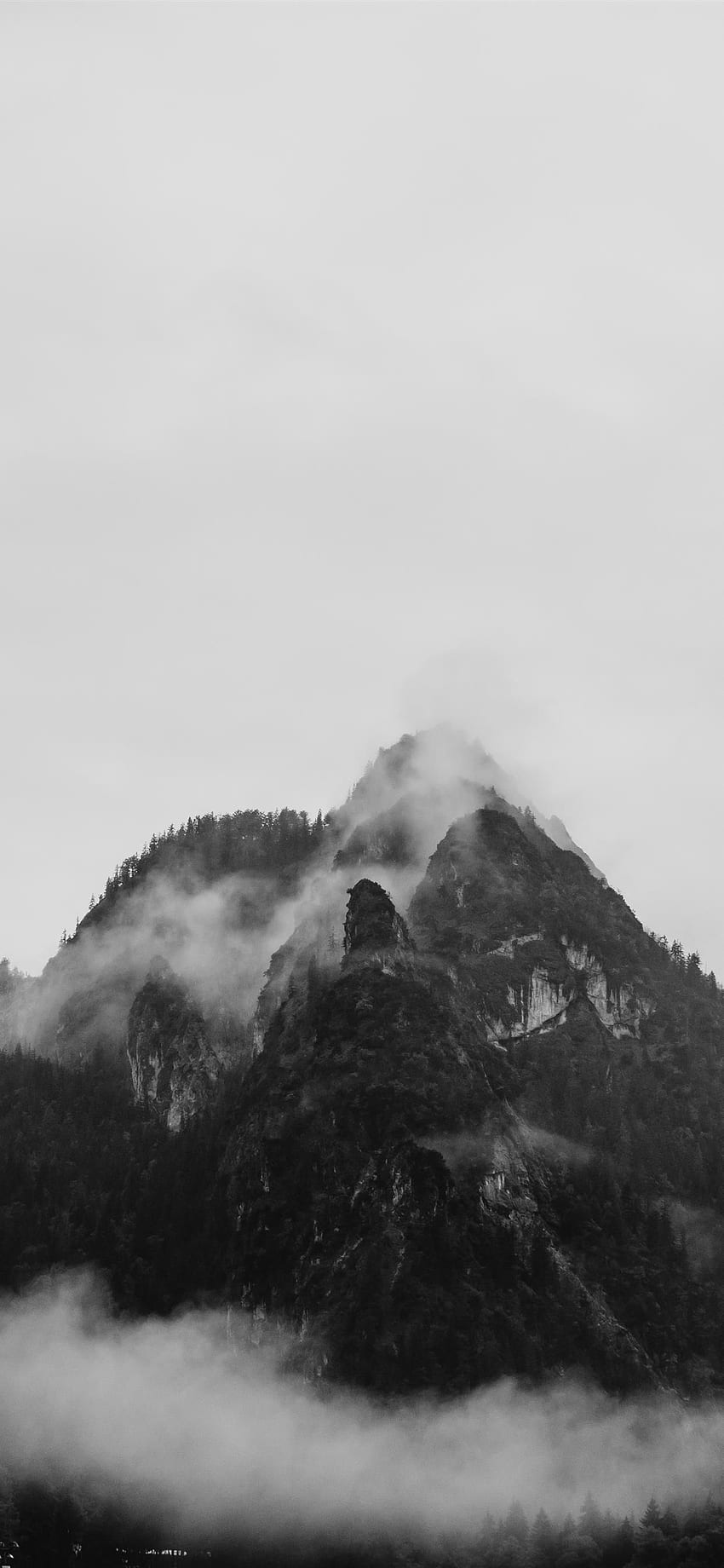 Gunung dalam kabut iPhone X , Gunung Hitam Putih wallpaper ponsel HD