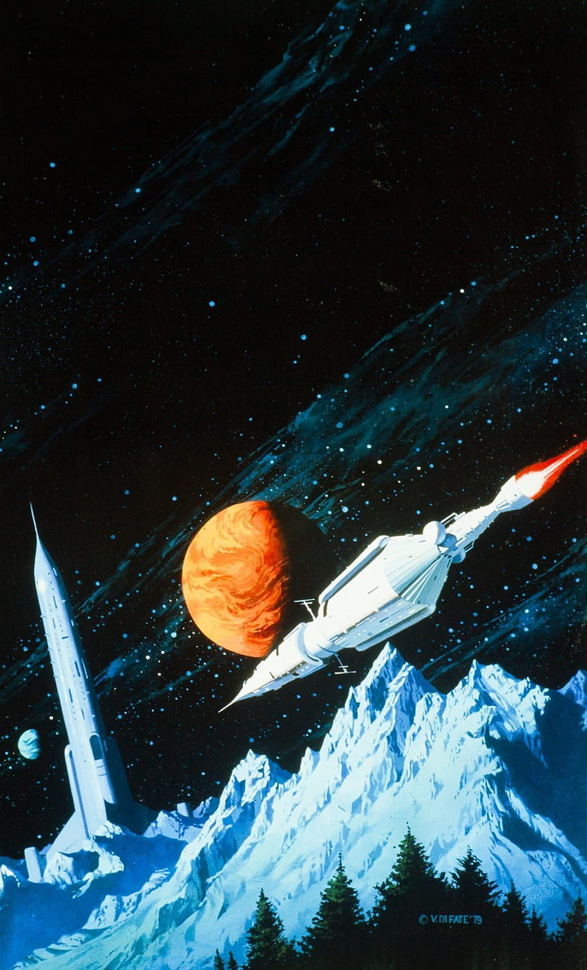 Impressionantes naves espaciais de arte de ficção científica. Arte de ficção científica dos anos 70, arte de ficção científica, ilustração de ficção científica, arte vintage de ficção científica Papel de parede de celular HD