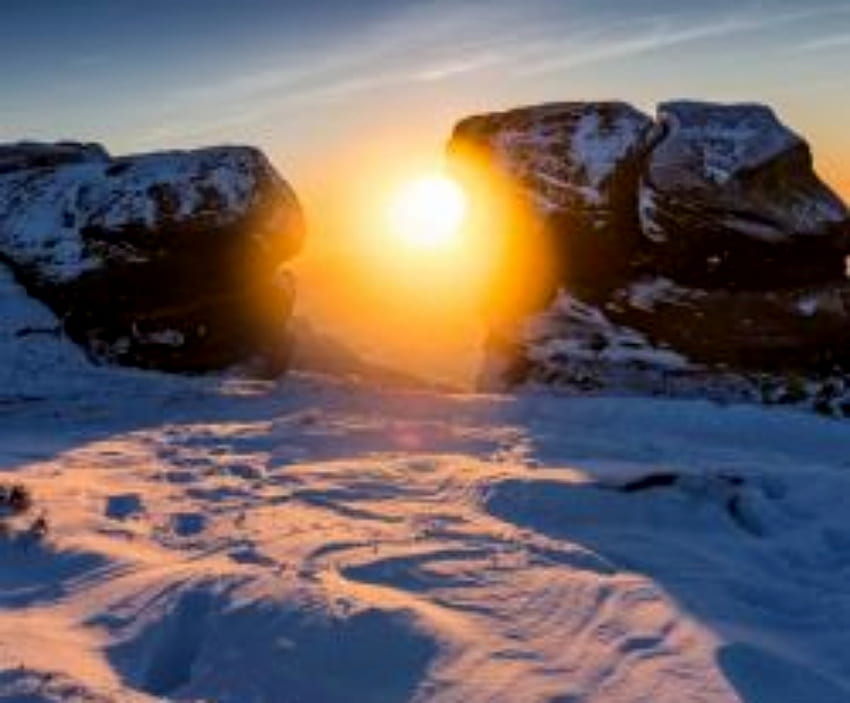 Winter Solstice Sunset, Rock, Winter, Sunset, Solstice, Sun HD wallpaper