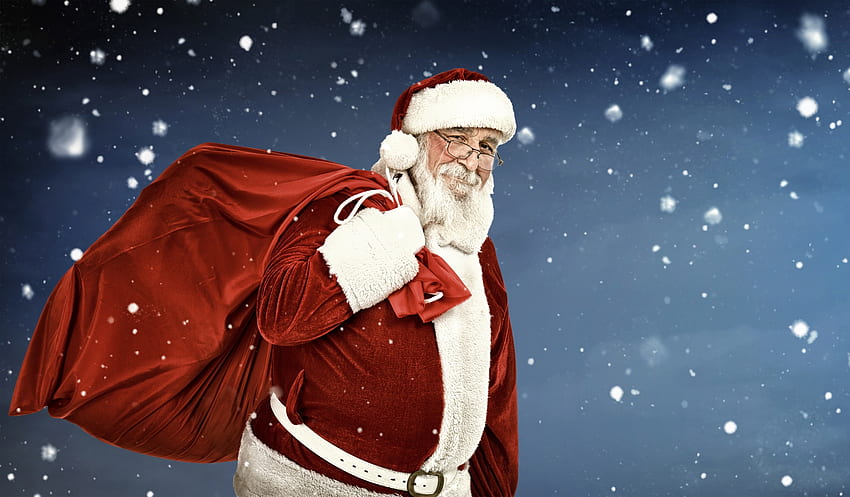 Santa, old, bag, craciun, man, christmas, red HD wallpaper