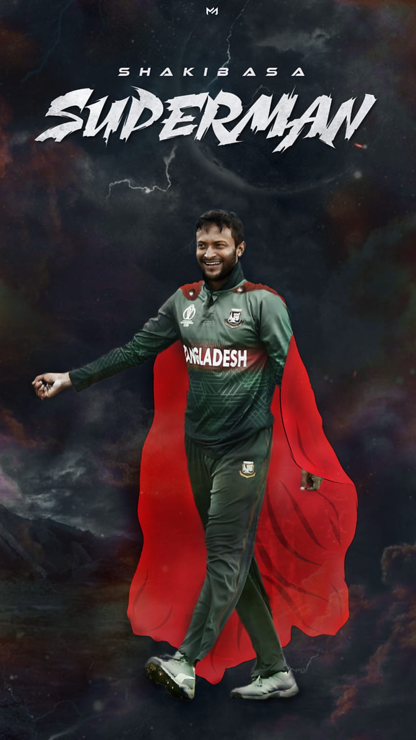 Shakib como um Superman. Shakib Al Hasan por MAHMUDGFX. Seleção de críquete de Bangladesh, Críquete, Equipes de críquete Papel de parede de celular HD