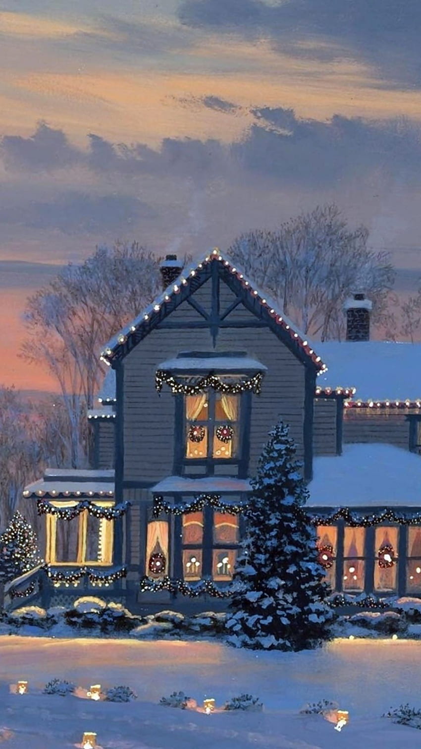 sera, decorazione natalizia, casa, albero di Natale, ornamento natalizio. Decorazioni natalizie per la casa, Holiday, Frozen Sfondo del telefono HD