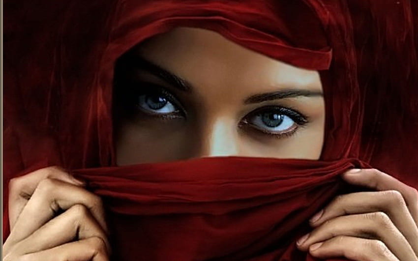 Belleza cubierta de hiyab azul con ojos azules - Chica musulmana fondo de pantalla