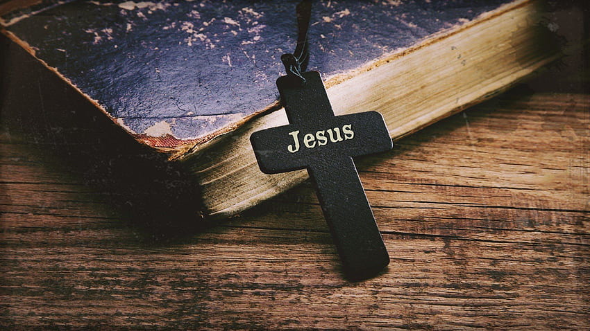 Pismo Święte, krzyż, Jezus Chrystus, chrześcijaństwo, drewno, stół / i mobilne tło Tapeta HD