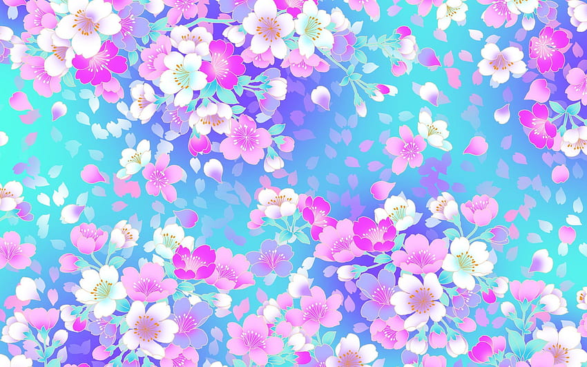 Un bordo di fiori colorati - arte di Sheila Arthurs. Descrizione da. ho cercato. Fiorito, Tumblr, Motivo floreale, Cute Girly Sfondo HD