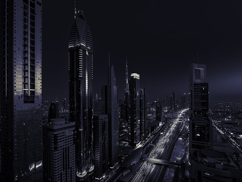 Dubai, UAE, skyscrapers, night, black and white Q HD wallpaper