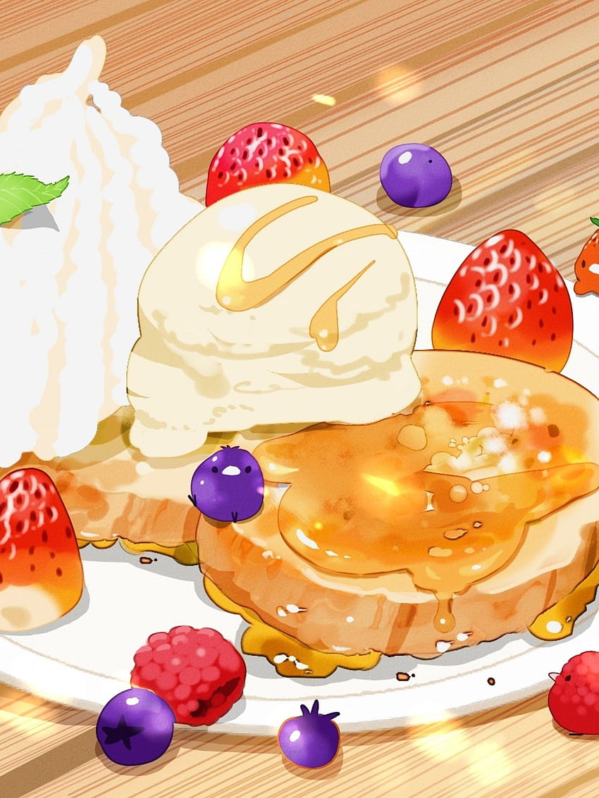 Anime Yemekleri, Tatlı, Dondurma, Çilek, Apple iPad Mini için Pasta, Apple IPad 3, 4 HD telefon duvar kağıdı