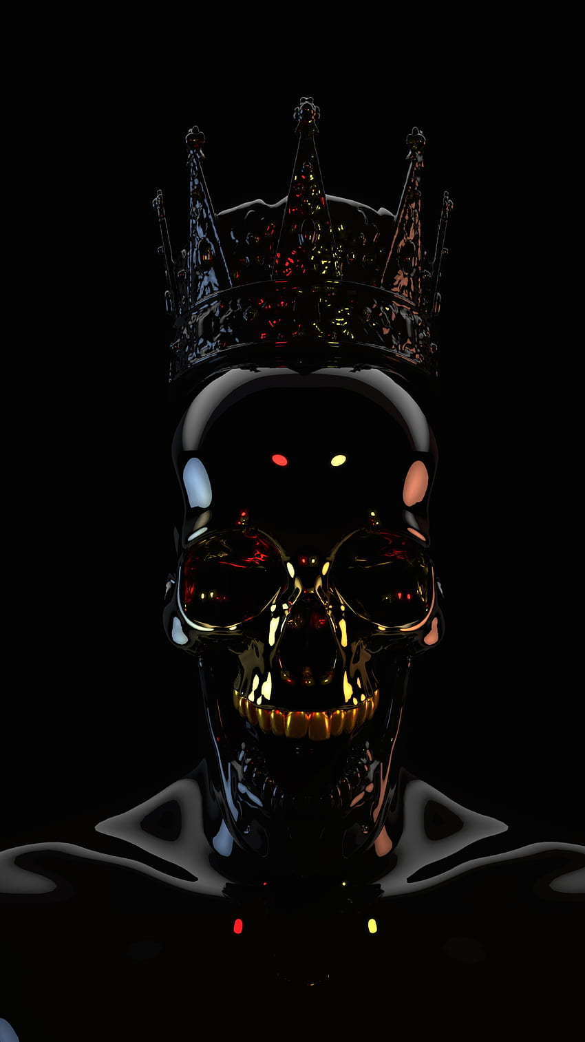 Dark, 3D, Crown, Skull HD phone wallpaper