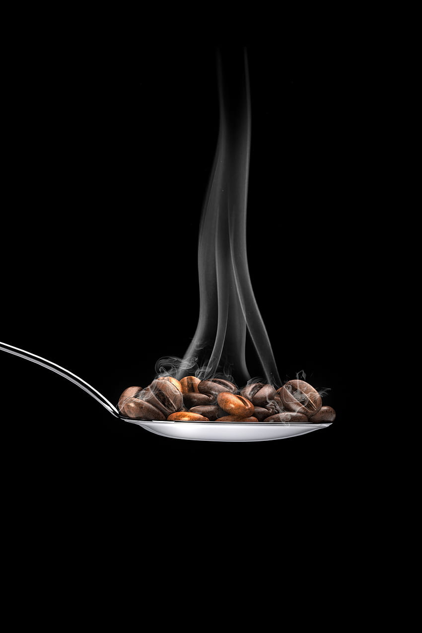 Kaffee, Minimalismus, Dampf, Kaffeebohnen, Löffel HD-Handy-Hintergrundbild